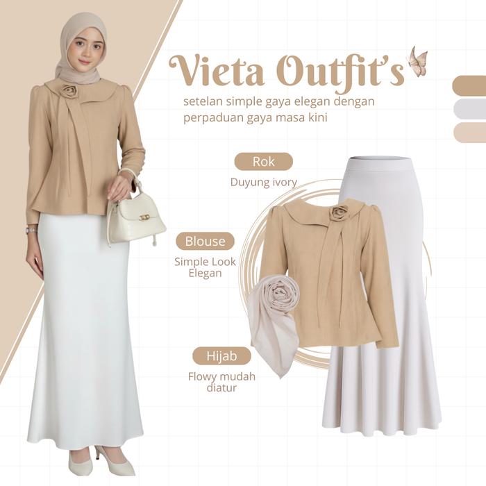 Setelan 3in1 Wanita Elegan Kekinian [ Blouse Vita + Rok Duyung Ivory + Jilbab Bella Square  ]  LM210