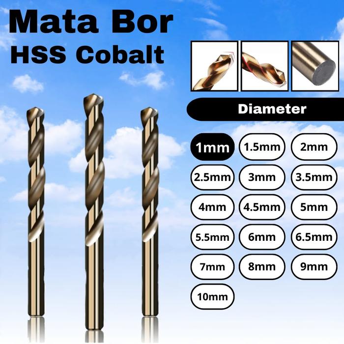 Mata Bor Besi HSS Cobalt 1mm Drill Bits HSS Diameter 1mm