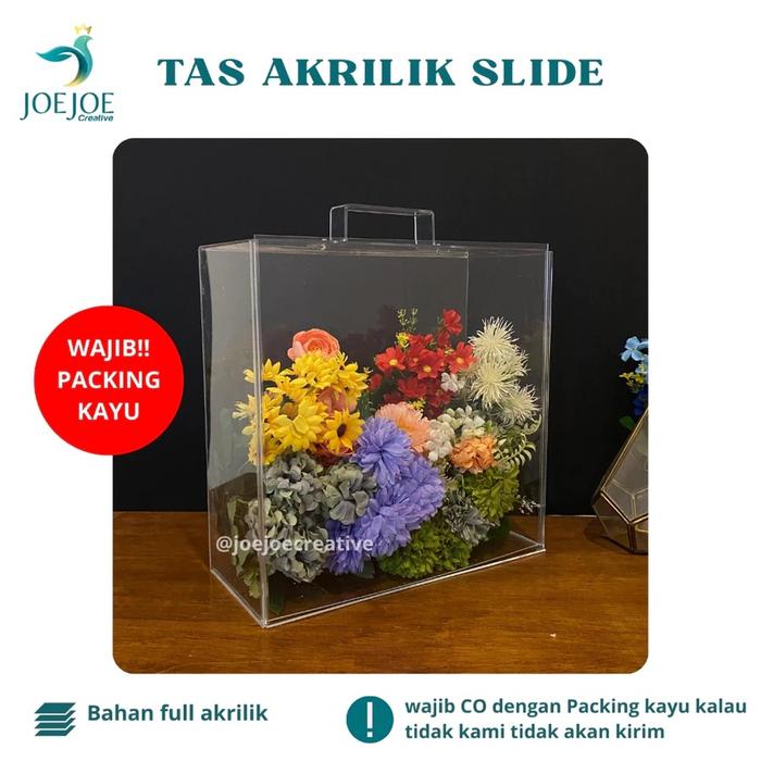 Tas Akrilik bunga bentuk kotak – Ukuran 30x30x10 cm