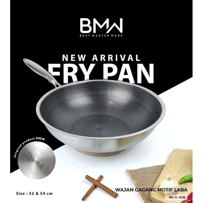 Wajan Laba BMW Frypan Marble Frypan Gagang Motif Laba 32cm 34cm Anti Lengket