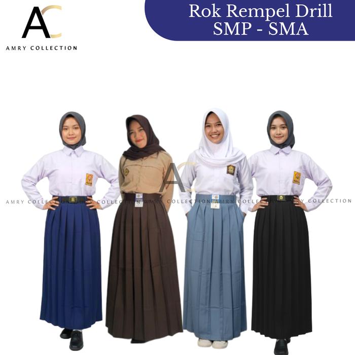 Rok Panjang Rempel Full Abu-abu Biru Hitam Coklat Pramuka rok span sma tanpa belahan Sekolah SMP SMA