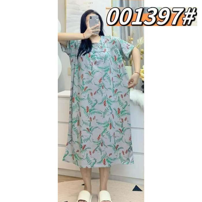 【READY STOCK】 Daster Spandex Super Jumbo Murah Adem Motif Bunga Dress Tidur Wanita Bumil Import Over