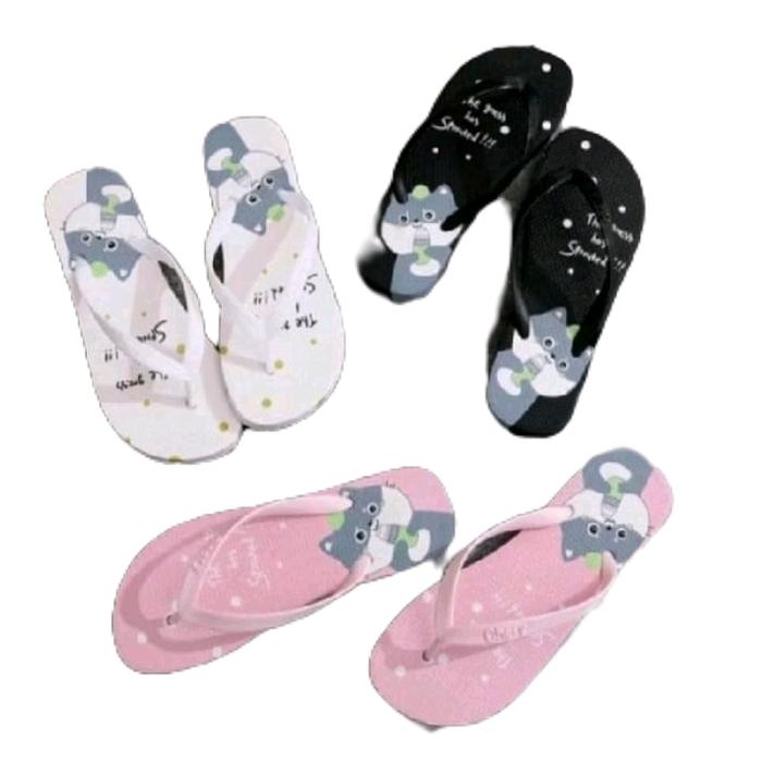 Sendal Jepit Wanita Kucing Dot Bermotif Lucu Murah Berkualitas - Sandal, Cewek
