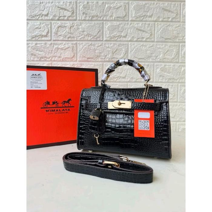 HIMALAYA-TAS SELEMPANG WANITA CROCO KELLY GLOSSY PREMIUM FREE BOX