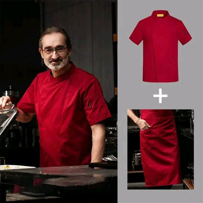 WIN Baju Chef Koki Lengan Pendek Pria Wanita Casual Atasan Koki Cocok untuk Pegawai Restoran Materia