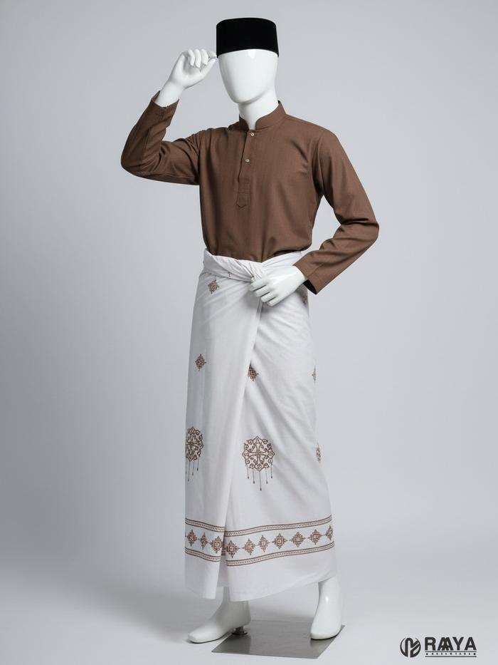 Wadimor - sarung bordir  Premium Putih Katun Motif Bali gayo minang toraja bordir dewasa Muslim Lemb