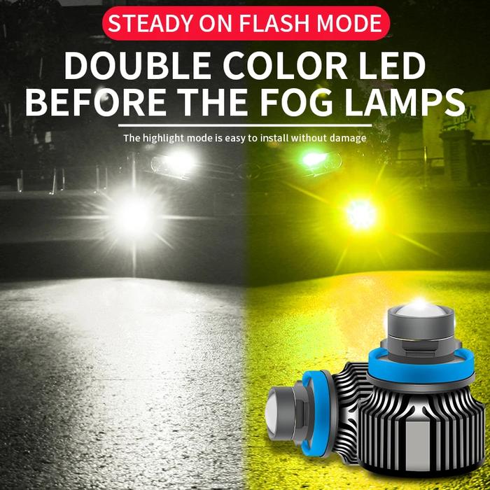 Car Laser Lens Fog Light Dual Color Led Headlight Bulb H11 Led Headlamp H7 H8 H9 9005 Hb3 9006 Hb4 C