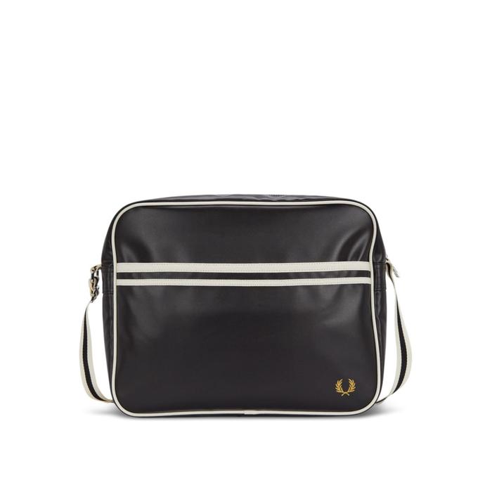 FRED PERRY Small logo print classic shoulder bag  Black - Ecru