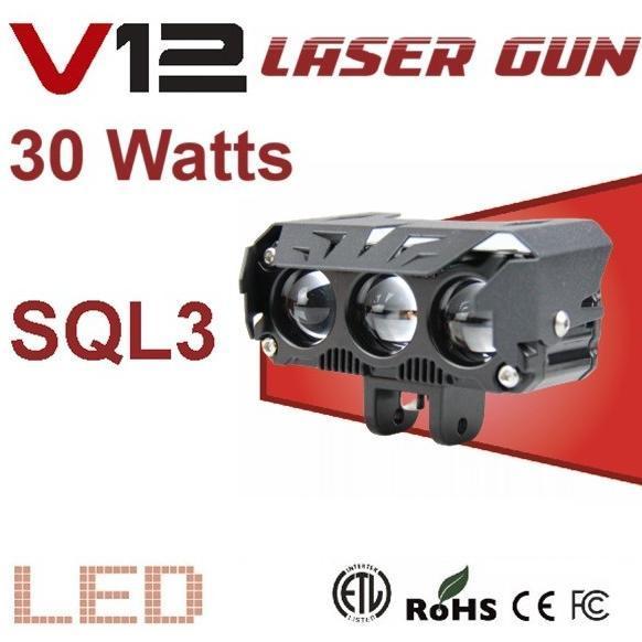 LAMPU TEMBAK SOROT LED LASER GUN V12 SQL3 MATA D2 MOTOR MOBIL SQL 3 WARNA PUTIH KUNING CSP LASERGUN