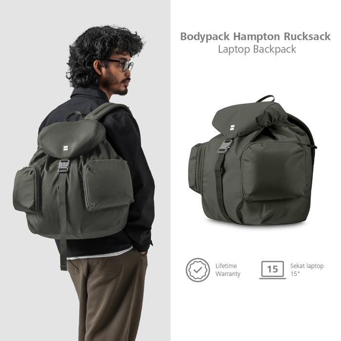 Bodypack Hampton Rucksack 15 Inch Tas Ransel Kuliah Sekolah Travel Muat Banyak - Olive