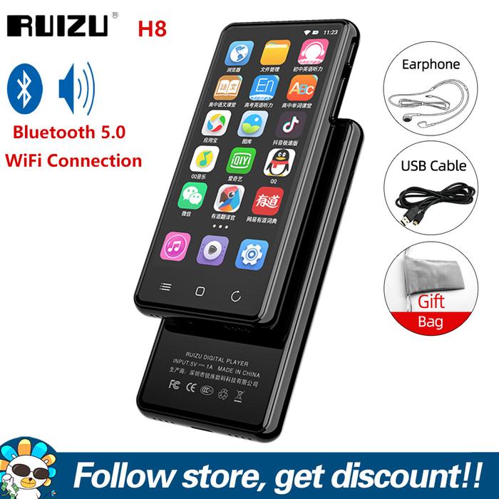 RUIZU H8 Pemutar Musik MP4 4 Inci WiFi, Pemutar Musik Bluetooth 5.0