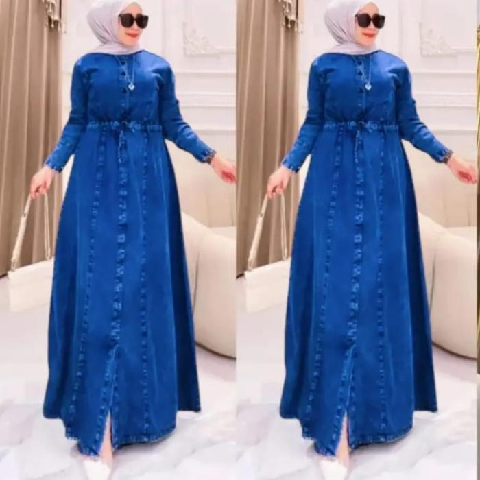 Gamis Jeans Annasya Dress Maxi // Pakaian Wanita Model Terbaru // Fashion Muslimah // Gamis Serut De
