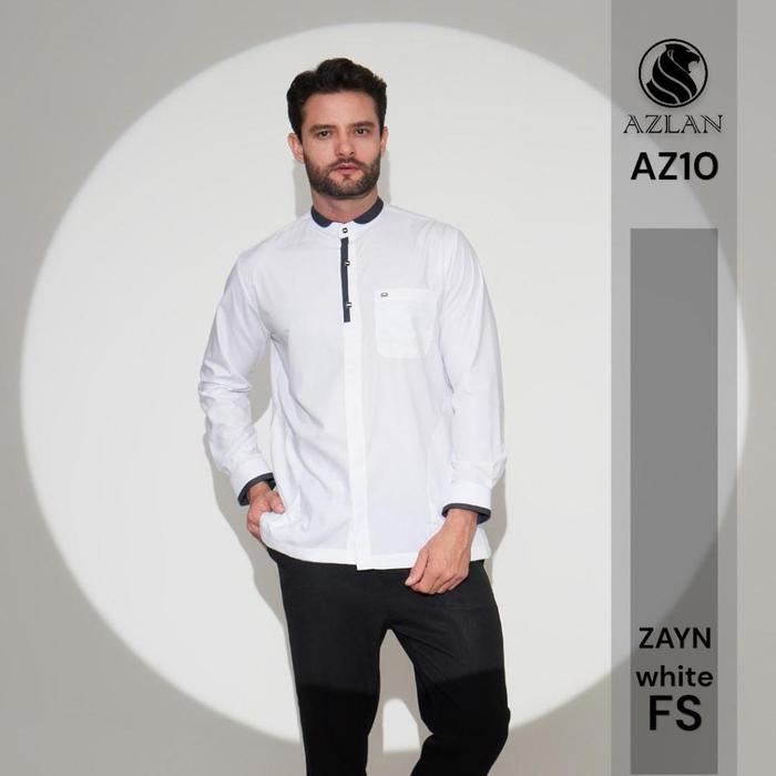 AZLAN Indonesia - Kemeja Koko Pria Zayn Putih Baju Muslim Pria Warna Putih Lengan Panjang