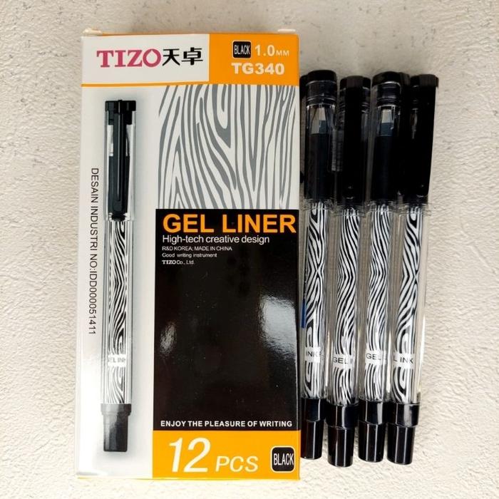 Pulpen Gel Tizo Hitam/Biru Perlusin Isi 12 Pcs