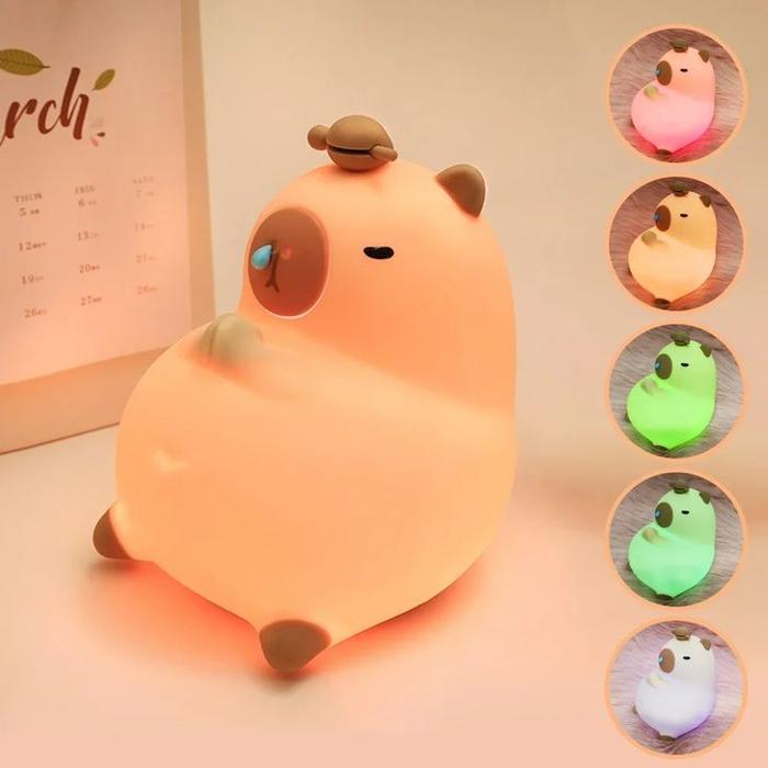 Lampu Tidur RGB Night Light Kamar Anak Silikon Squishy Capybara Buddha Like