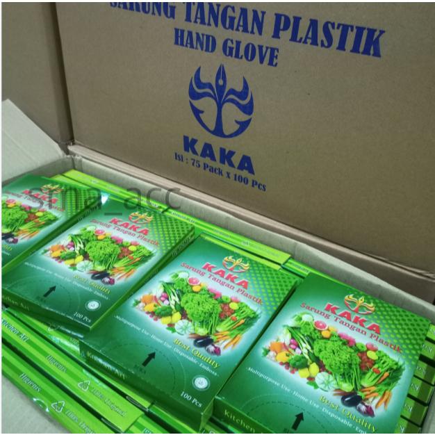 ◤New◢ [1 Karton]  Sarung Tangan Plastik Merk Kaka ( 1 Karton Isi 75 Pack,1 Pack 100 Lembar 50 Pasang