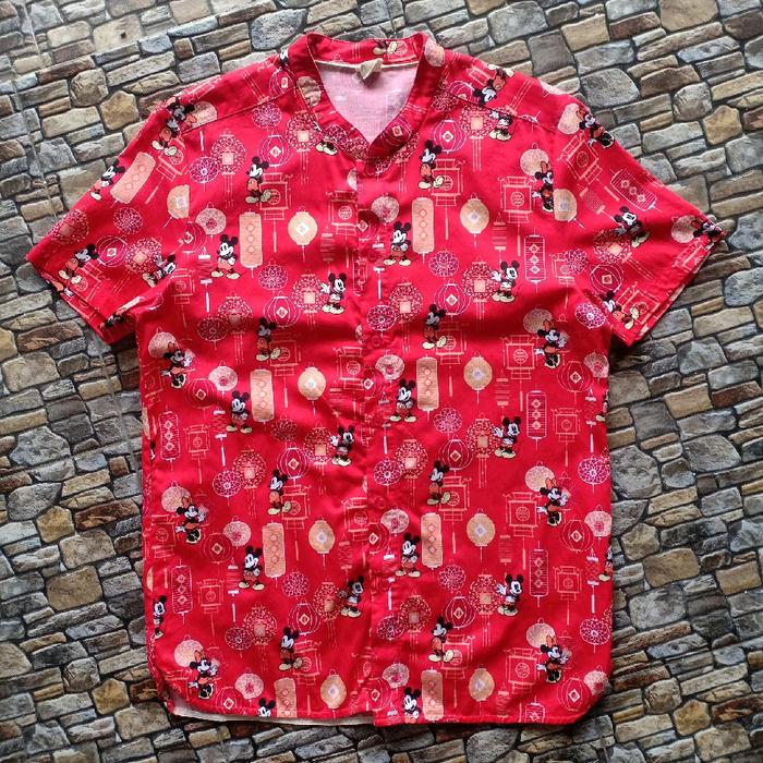 Kemeja batik kerah Shanghai original Disney Mickey preloved, Baju Imlek pria