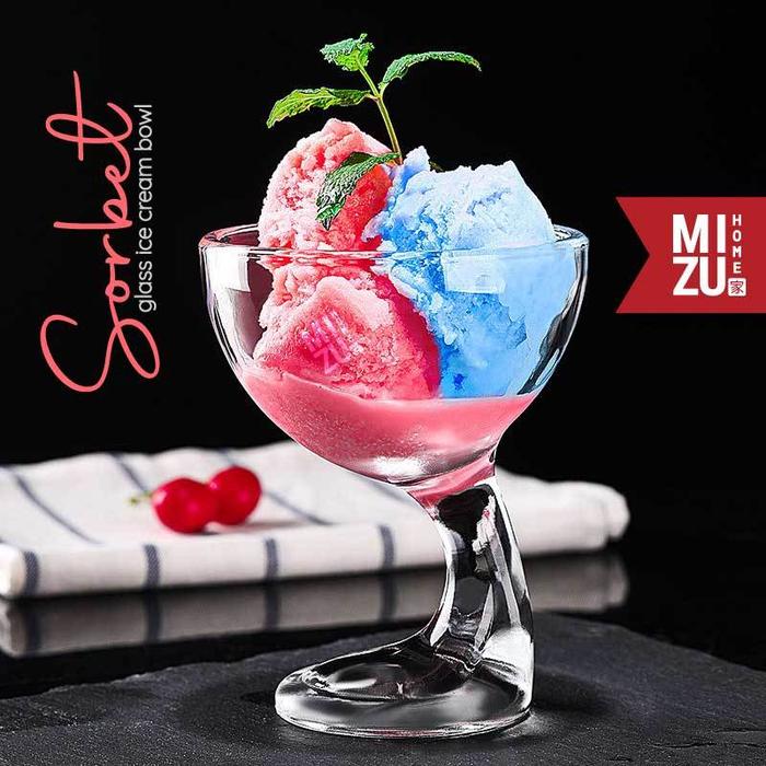 MIZU SORBET Glass Ice Cream Bowl Gelas Es Krim Gelas Puding Kaca Mangkok Dessert Gelas Es Campur Man