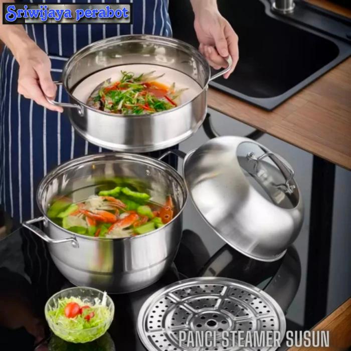 Panci Steamer Susun 3 Stainless Steel Panci Kukus