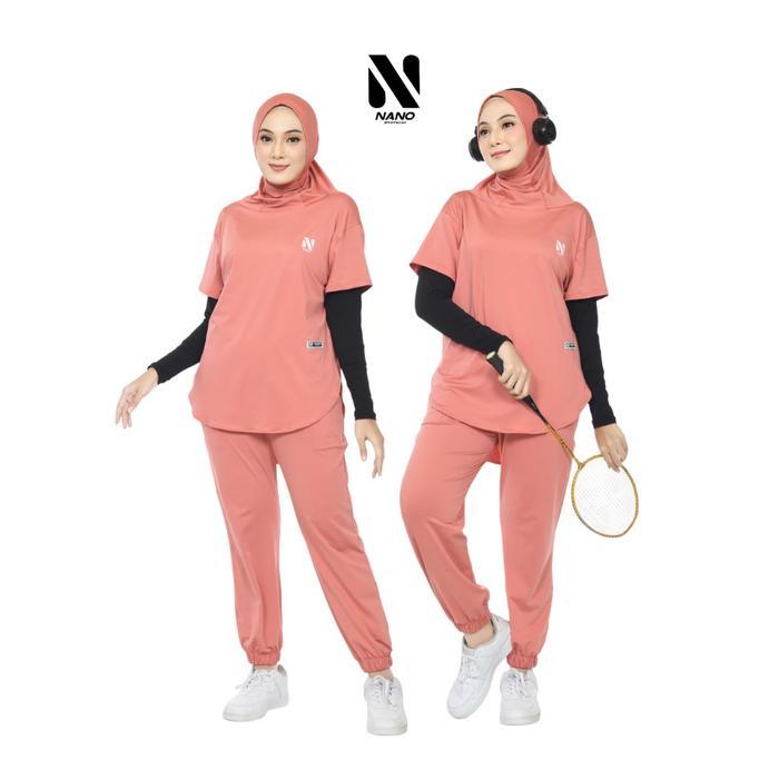 Nano Sportswear Baju Senam Muslim Wanita Jogger / Setelan Baju Senam Jogger / One Set Wanita Jogger