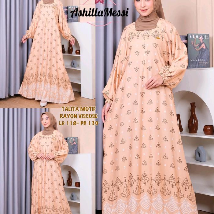 Gamis dewasa /Gamis talita motif Ashilla messi
