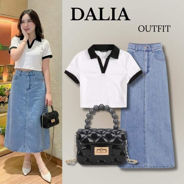 Beli 1 Dapat 3! One Set Wanita 3in1 Setelan Tas Selempang Mini | Kaos Lengan Pendek | Rok Jeans Aest