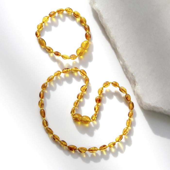 Amber Buddy | XO54LC Kalung & Gelang Amber Bayi Light Cognac Glossy - 32cm & 14cm