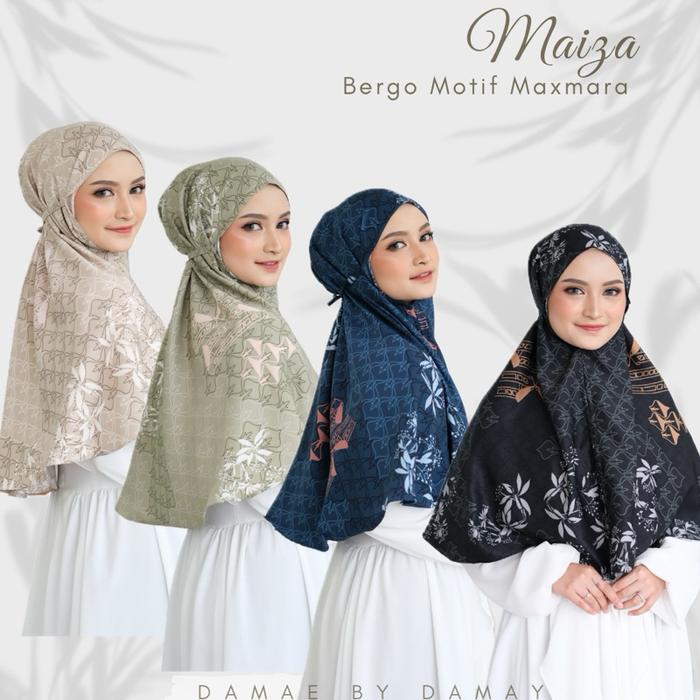 bergo motif bahan silk premium/bergo satin premium/maiza bergo/kerudung bergo motif jahit tepi bahan