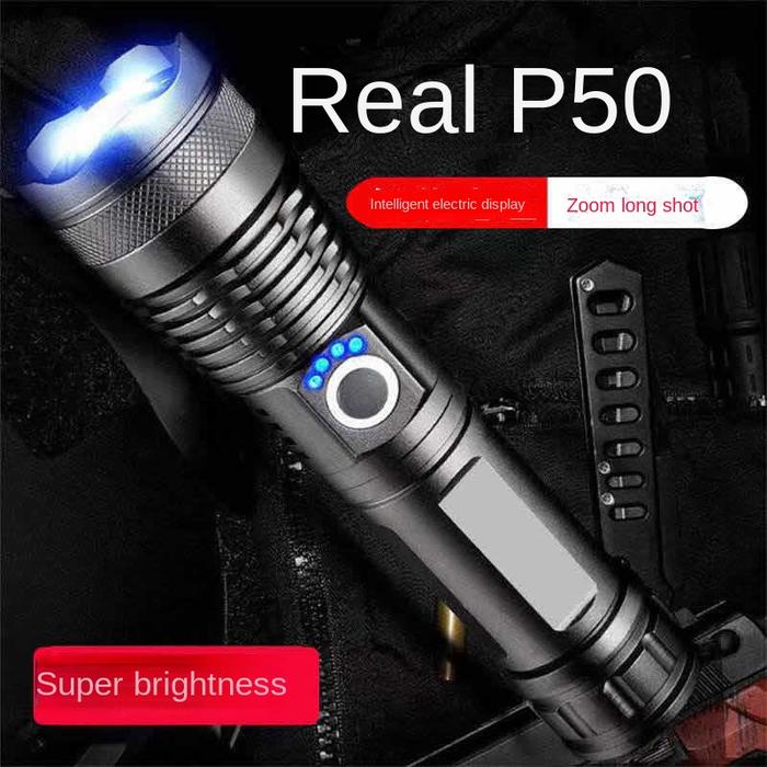 P50 Senter Fokus Kuat Senter Lampu Sorot LED Isi Ulang Luar Ruangan