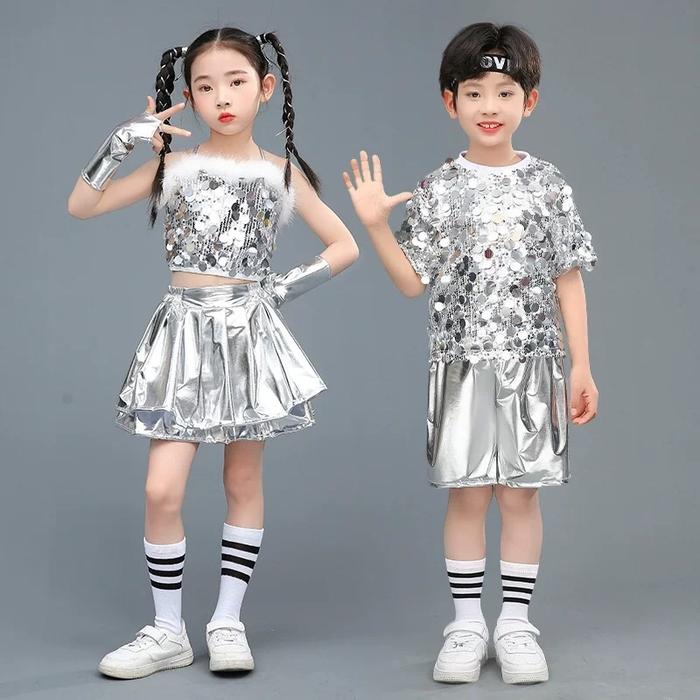 Setelan anak perempuan 3542 silver / setelan anak laki 3543 silver - baju anak perempuan - set rok a