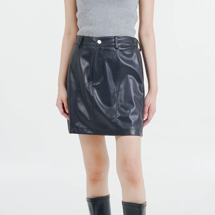 Ready- Enzy Storia X This Is April Rok Pendek Kasual Wanita Kekinian ES Faint Leather Skirt