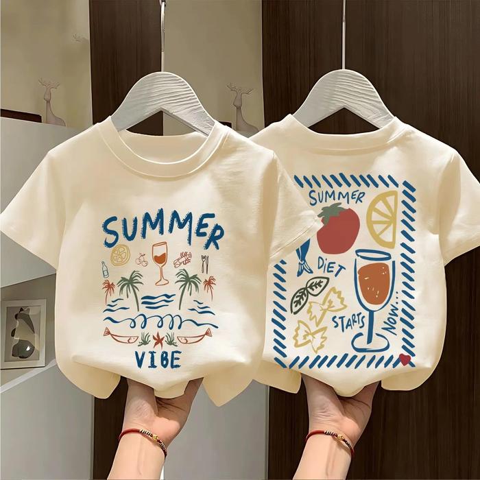 NASA IDOL Atasan Baju Kaos Anak Laki Laki & Perempuan Lengan Pendek Motif Summer Vibe Ilustrasi Pant