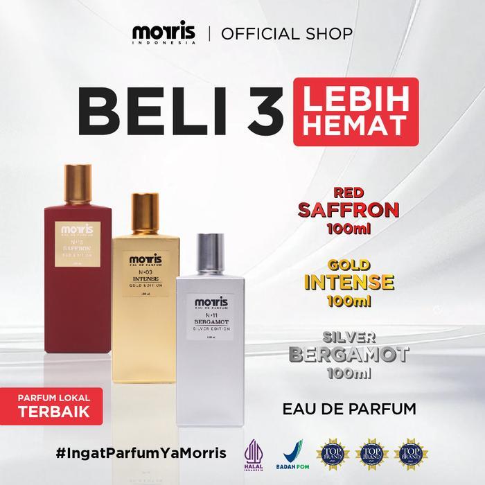 Morris Triple Perfume Set | Red & Gold & Silver EDP 100ml | Parfum Pria Elegant