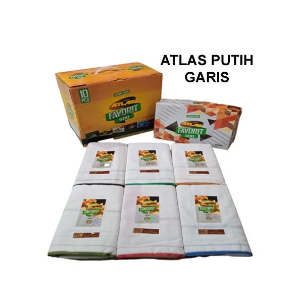 Sarung Pria Dewasa Santri Atlas Favorit 500 Motif Polos Warna Putih Tumpal Hitam Premium Kain Tenun 