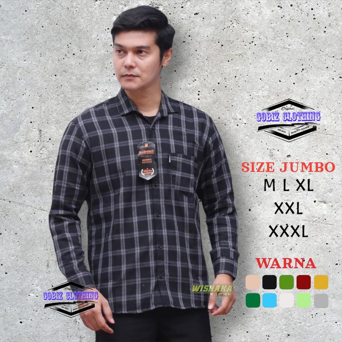Gobiz Kemeja Kotak-kotak Pria Lengan Panjang Wol Flanel Dewasa XL - XXXL Jumbo Casual