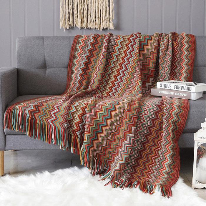 Selimut Rajutan Nordic Bohemian Kotak-kotak Selimut Penutup Sofa