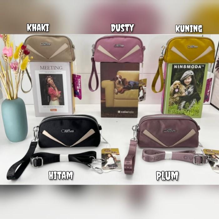 Pouch/Dompet/Tas Selempang Ori Chibao Kanvas Polos 2Sleting (2Tali) Terbaru