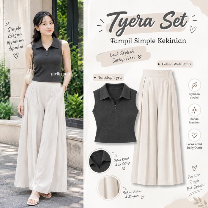 Oneste 2in1 Tyera Set (Tanktop Zipper + Celana Panjang Lavie) Style Cewek Korean Ootd Jalan Hangeout
