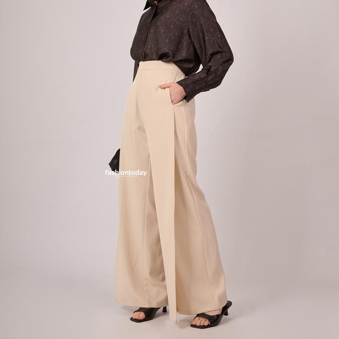 Jema Pants - Celana Panjang Wanita Straight High Waist Premium Raya Exclusive Fashiontoday Raya Deta