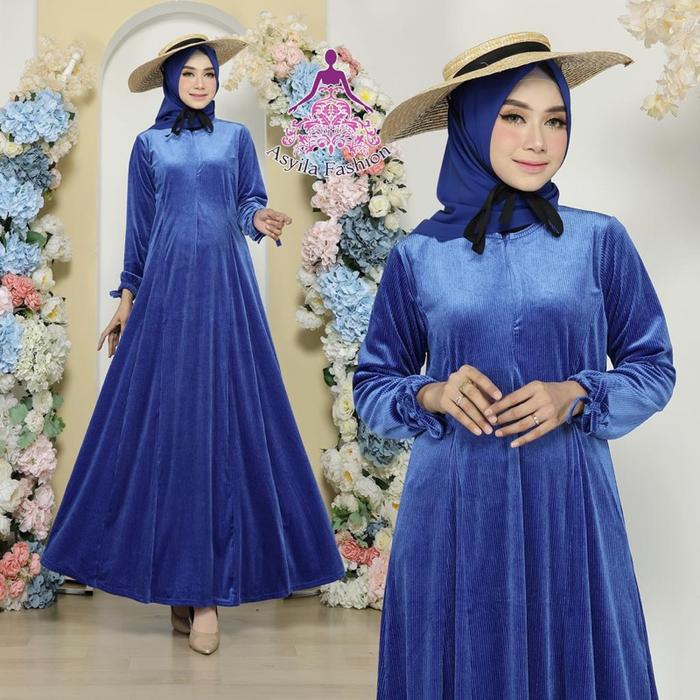 Gamis Delisha Gamis Bludru Basic KLOK Mayung Muslim Wanita Dress Dewasa Kondangan Lebaran Mewah Stan