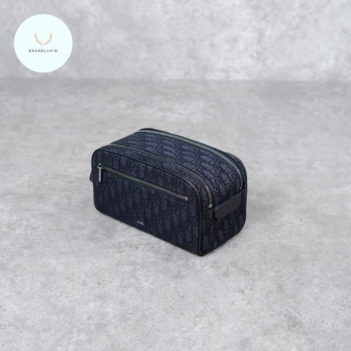 Christian Dior Oblique Double Zip Pouch / Clutch in Black & Beige