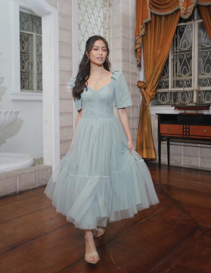 Ladiesareola ASHLEY TULLE GOWN - Dress Pesta Wanita Gaun Party Mewah Elegant A Line Midi Puff Sleeve