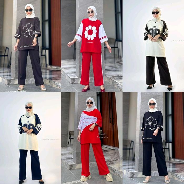 SET YUKI CHATIFA TERBARU setelan celana tunik terbaru Muslim Wanita Dewasa