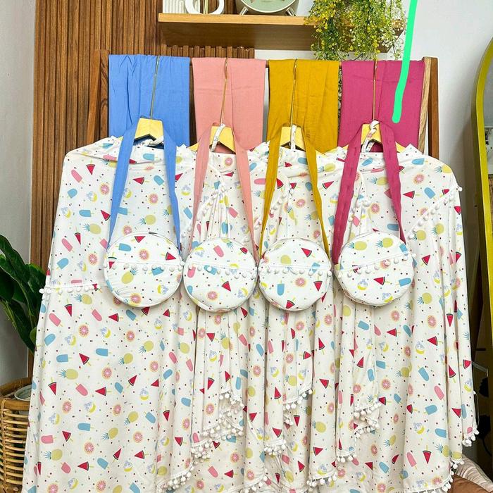 Mukena Izza Anak | Tas Pom-Pom | Rayon Viscose | Mukena Anak