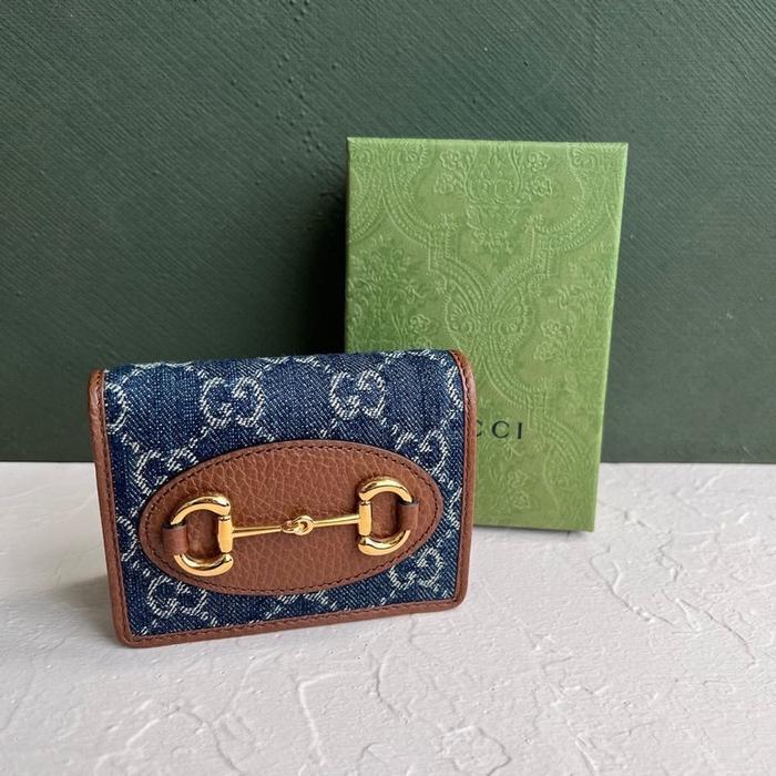 horsebit 1955 denim jacquard compact wallet in dark blue