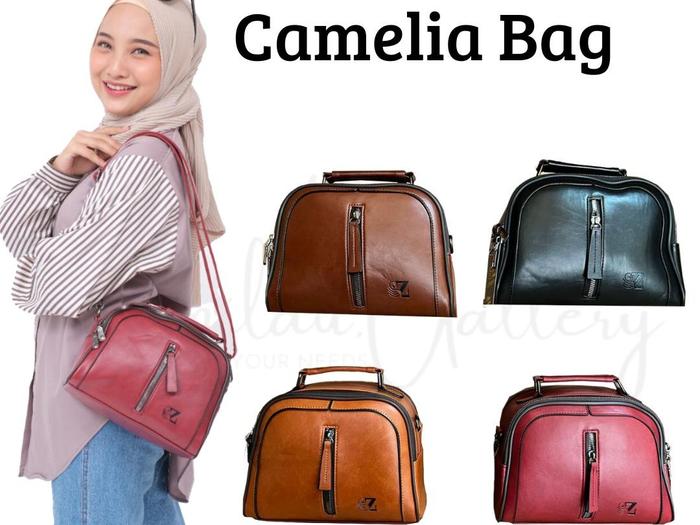 Ziwafa Tas Jinjing dan Selempang Wanita Camelia Bag Bahan Kulit Sintetis Kokoh dengan 2 Resleting da