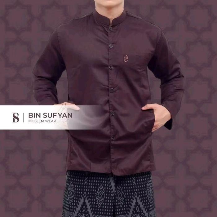 Koko Semi Jas Coklat Bordir Teropah Nabi- Pria, Muslim Baju