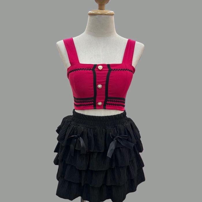 Mimiso - 555 sf / one set sexy buat pesta / stelan pita kekinian / one set croptop dengan rok mini