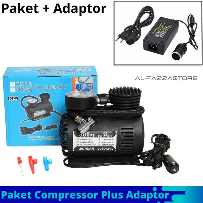 Compressor Mini Listrik Dc 12V Mini Kompressor Angin+Adaptor AutoPump Pompa Angin Ban Mobil Elektrik