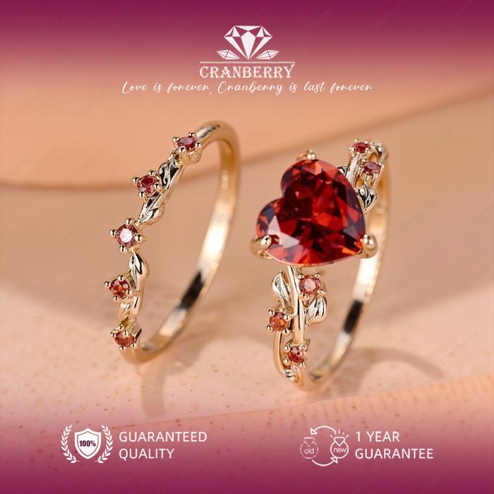 OS1-D117 Cincin Set Double Wanita Cranberry Jewelry Premium Lapis Emas 18k Anti Luntur Anti Berubah 